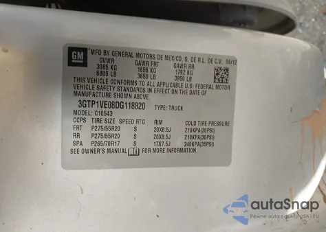 2013 GMC Sierra 1500 Sle from USA, damaged, VIN 3GTP1VE08DG118820